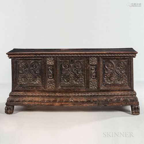 Southern European Carved Walnut Cassone