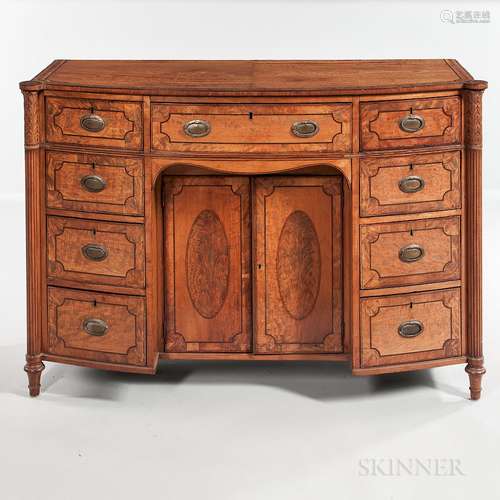 Edwardian Satinwood-veneered Bow-front Sideboard with Butler's Desk