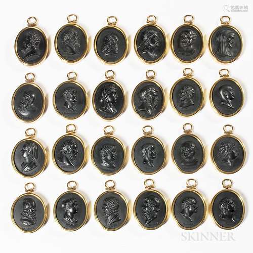 Twenty-four Wedgwood Black Basalt Portrait Medallions