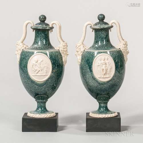 Pair of Wedgwood & Bentley Porphyry Vases and Covers