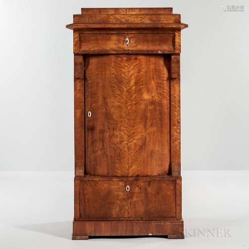 Biedermeier Fruitwood-veneered Tall Cabinet