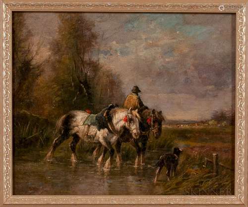 Continental School, 19th/20th Century  Draft Horses Crossing a Stream