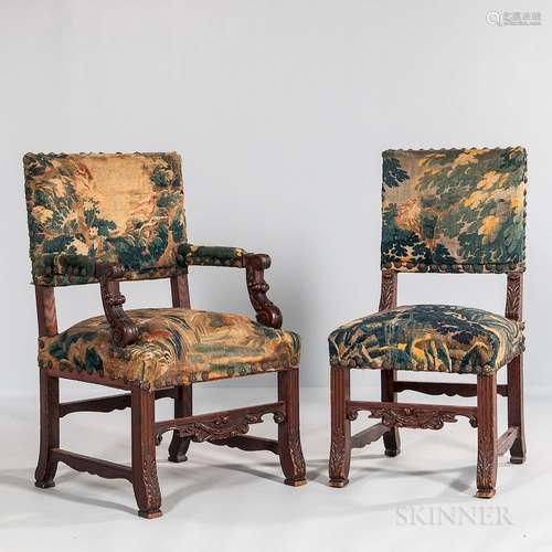 Set of Twelve Renaissance Revival Oak Tapestry Upholstered Chairs