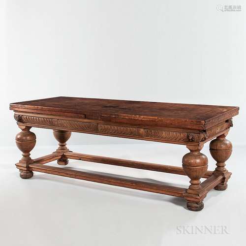 Baroque-style Walnut Draw-leaf Long Table