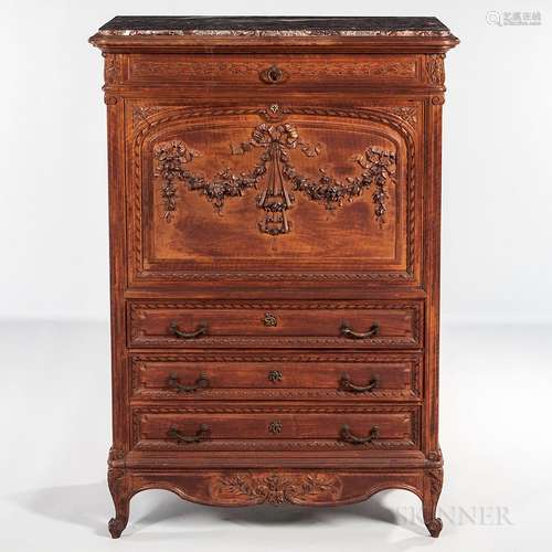 Louis XV-style Walnut Secretaire a Abattant