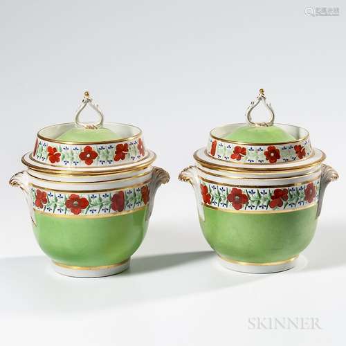 Pair of English Porcelain Covered Fruit Coolers