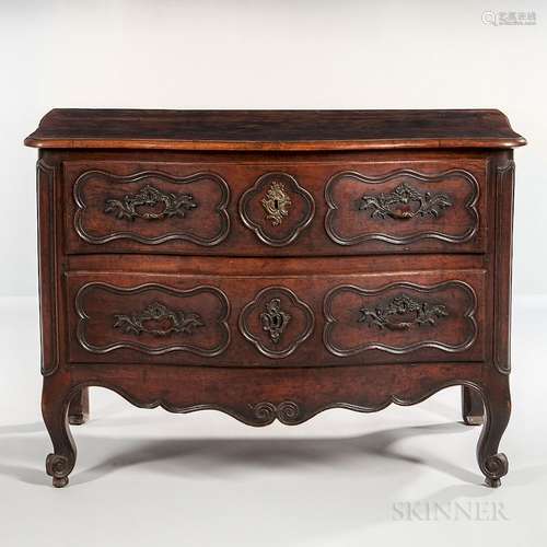 French Provincial Walnut Bow-front Commode