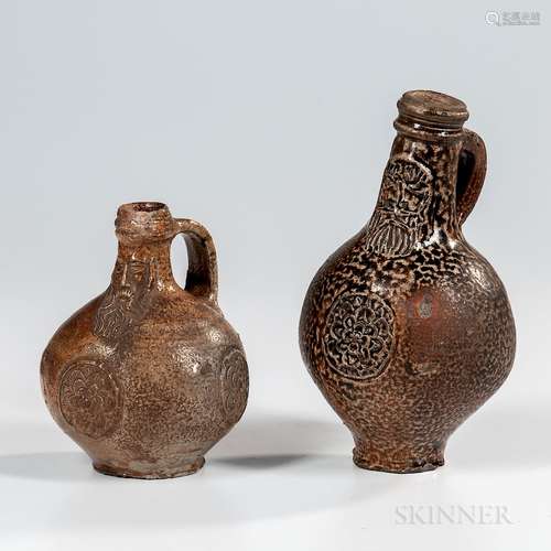 Two Brown Stoneware Bartmannkrugs