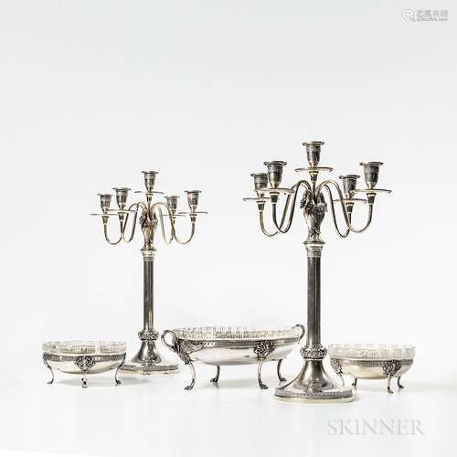 Five-piece German .800 Silver Garniture