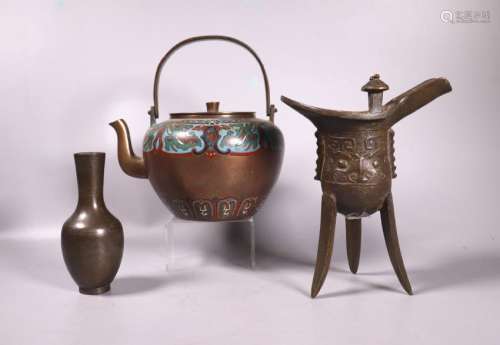 Chinese Shishou Bronze Vase Cloisonne Teapot Jue