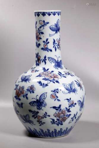 Chinese 18 C Underglaze Blue & Red Porcelain Vase