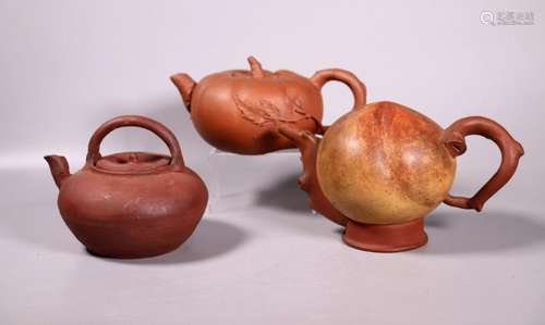 2 Chinese Yixing & 1 Red Ware Teapots