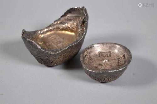 Two Chinese Qing Stamped Solid Silver Ingots
