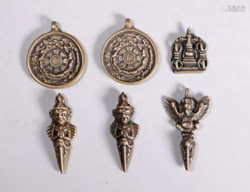 6 Tibetan Bronze Votive Pendants