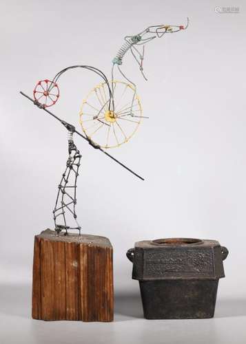 Folk Art Wire & Spring Circus Bicyclist Sculpture