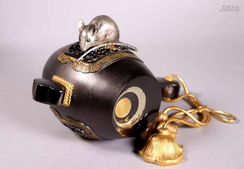 Japanese Mixed Metals Drum & Rat Incense Burner