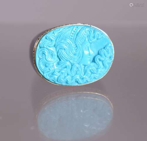 Carved Turquoise, 14K Gold & Hardstone Ring