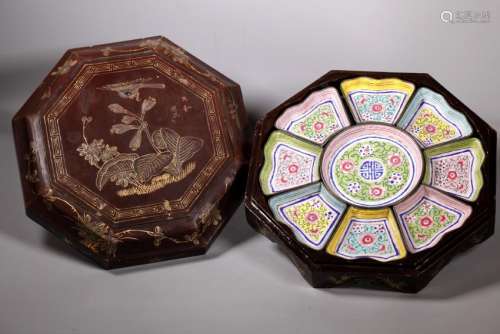 Chinese Qing Canton Enamel Sweet Set Lacquer Box