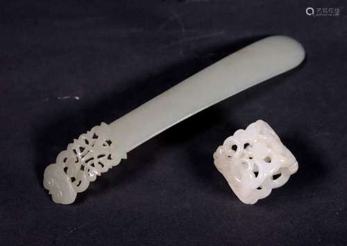 Chinese Qing White Jade Hairpin; White Jade Ring