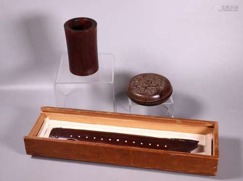 3 Fine Chinese Hardwood Scholar's Desk Items