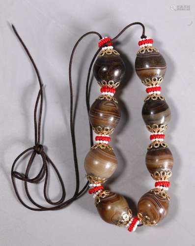 8 Tibetan Striped Agate Bead Cord Necklace