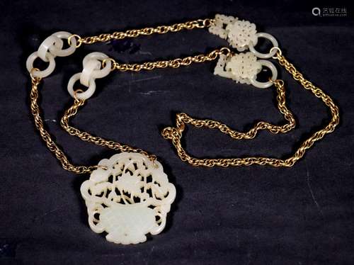 Chinese 19 C White Jade Plaque 4 Earrings 14K Gold