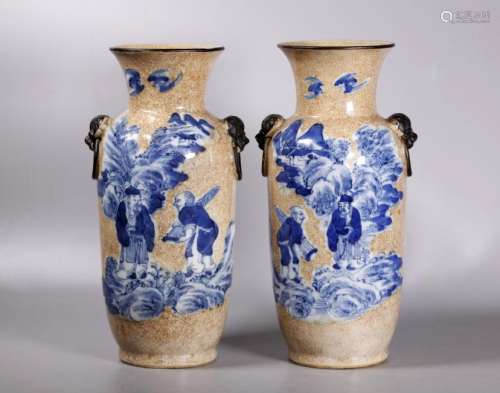 Mirror Pair Chinese Brown Crackle Porcelain Vases