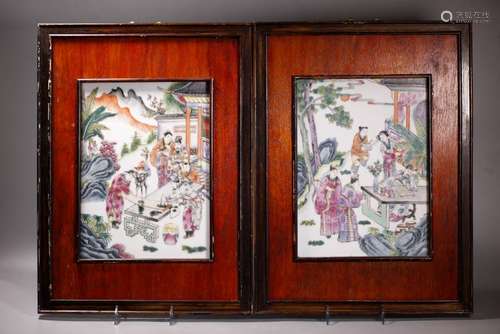 2 Chinese Famille Rose Enameled Porcelain Plaques