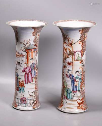 Pair Chinese 18 C Mandarin Figure Porcelain Vases