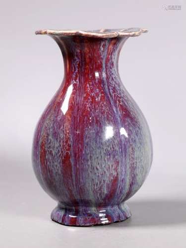 Chinese 18/19 C Flambe Porcelain 8 Petal Vase