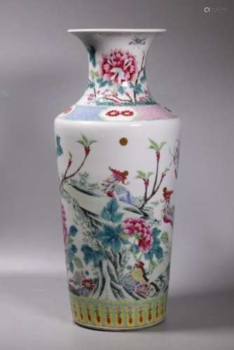 Lg. Chinese Qing Porcelain Phoenix & Peony Vase