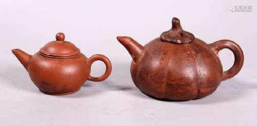 2 Chinese Yixing Teapots; Small and Gourd Shaped