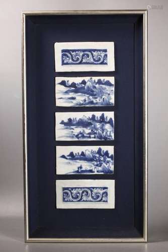 5 Antique Chinese Blue & White Porcelain Plaques