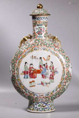 Chinese 19 C Famille Rose Porcelain Moon Flask