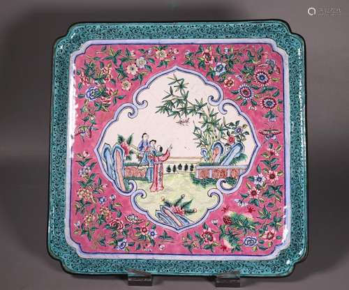 Chinese 19 Century Canton Enamel Square Tea Tray