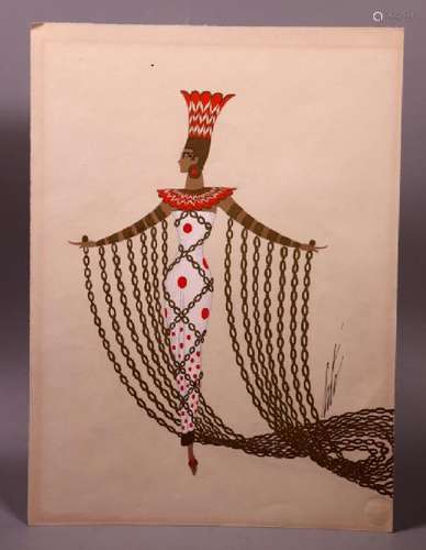 Original Erte 1945 Aida Costume Design with Stamps