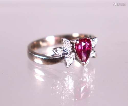 Pear Shaped Cut Ruby & Diamond 18K Ring