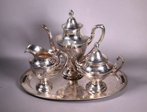 Yeching Chinese Sterling 4 Piece Teapot Set 2058G