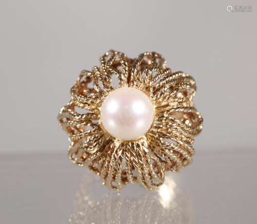 Vintage Twist Wire 14K Yellow Gold Ring with Pearl