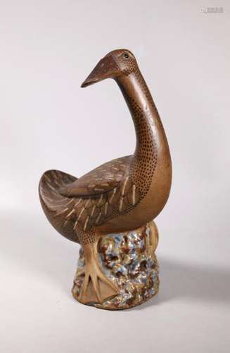 Chinese 19/20 C Enameled Shiwan Stoneware Duck