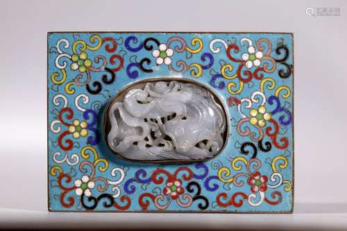 Chinese 18 C Gray Jade Catfish in Cloisonne Box