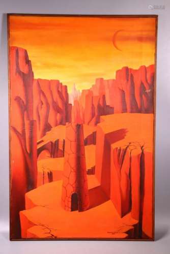 Orange Surrealist Landscape Oil on Canvas 