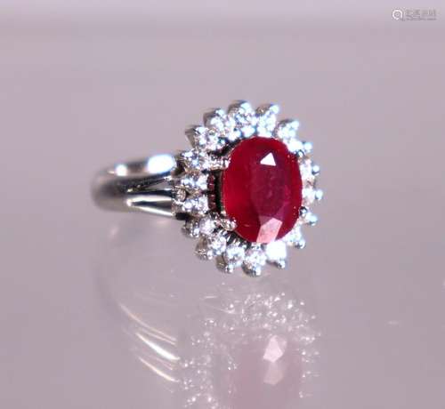 Oval Cut Burma Ruby & Diamond 18K Ring