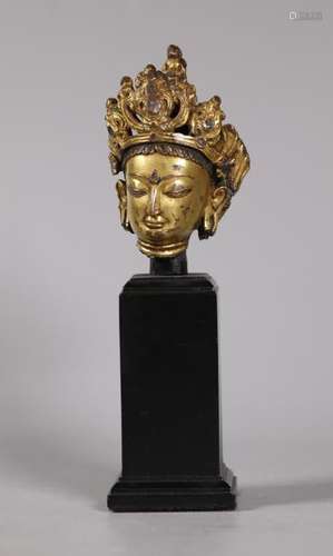 Qing or Earlier Tibetan Gilt Bronze Buddha Head