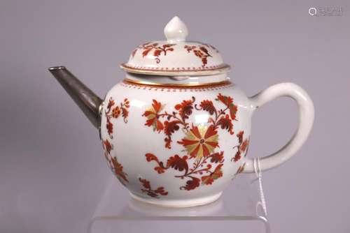 Chinese 18 C Porcelain Teapot Antique Silver Spout