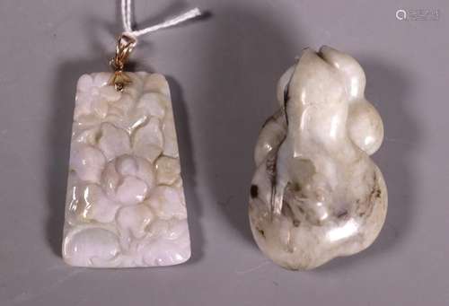 Chinese 18 C Jade Bat & Gourd; Jadeite Pendant