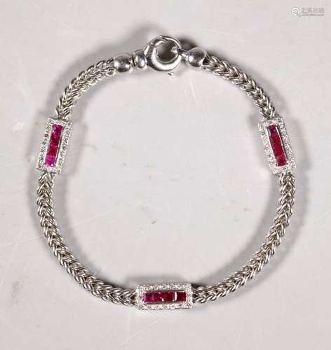 White Gold Ruby & Diamond Chain Bracelet