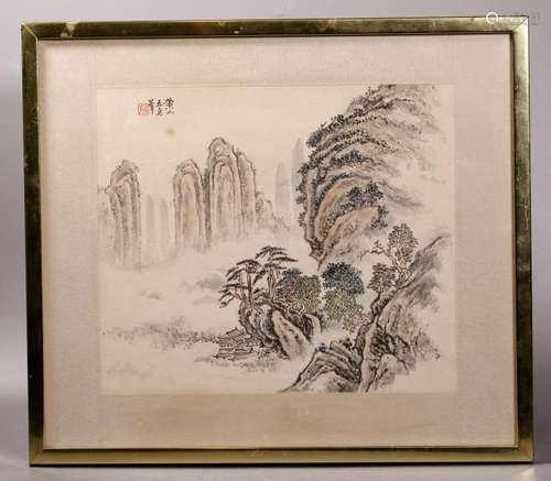 Chinese Album Landscape Painting on Fabric