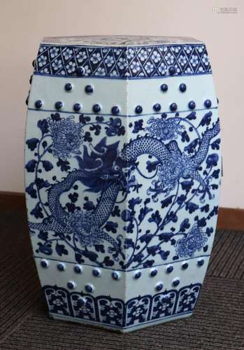 Chinese 19 C Blue & White Porcelain Garden Seat