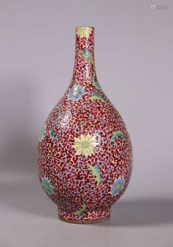 Chinese Qing Ruby Eggshell Porcelain Bottle Vase